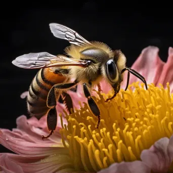 Macro view image of a bee on a flower with pollen grains and intricate petal details - Image 2