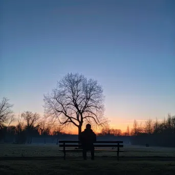 Lonely person sitting on a bench in a park at dawn - Image 3