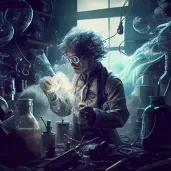 Image of a mad scientist in a cluttered lab with bubbling potions - Image 3