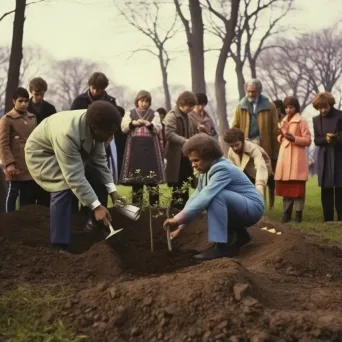 Diverse group planting trees in local park for environment - Image 1