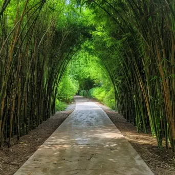 Symmetrical bamboo forest pathway with lush greenery - Image 4