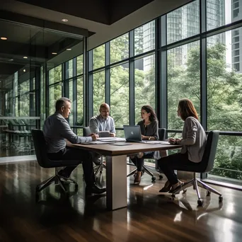 Executive team discussing quarterly reports in an office - Image 1