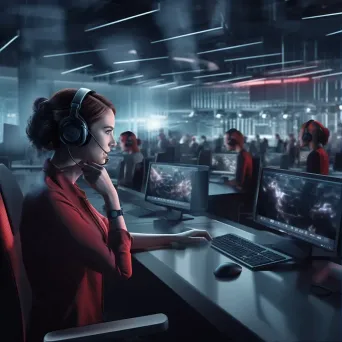 Modern phone call center with agents assisting customers in a high-tech environment - Image 1