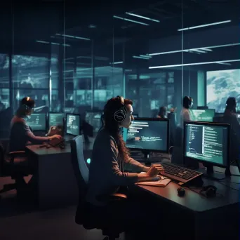 Modern phone call center with agents assisting customers in a high-tech environment - Image 3