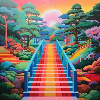 Artistic stairway in a public park with vibrant and colorful patterns, providing an immersive art experience - Image 4