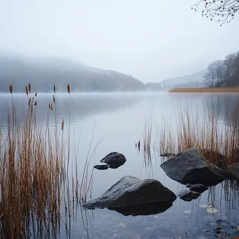 Blurred view of a misty lake at dawn - Image 2