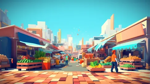 Low poly marketplace bustling with color - Image 1