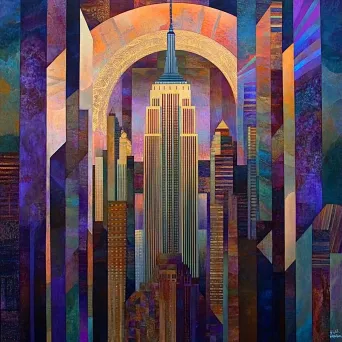 Art Deco representation of the Empire State Building in twilight color palette - Image 1