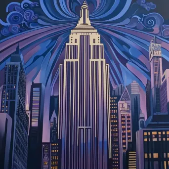 Art Deco representation of the Empire State Building in twilight color palette - Image 2