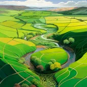 Vibrant green fields intersected by winding rivers - Image 2