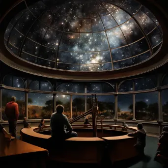 Realistic oil painting of observers stargazing from glass-domed observatory bathed in star light - Image 2