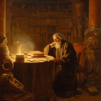 Ancient scholar surrounded by scrolls and candlelight in a study - Image 3