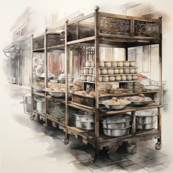 Ink wash painting of a dim sum trolley in Hong Kong - Image 2