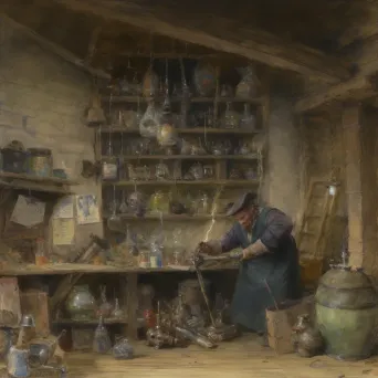 Scene of a medieval alchemist