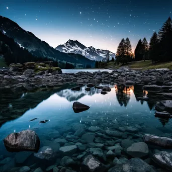 Reflected stars over an alpine lake at twilight - Image 1