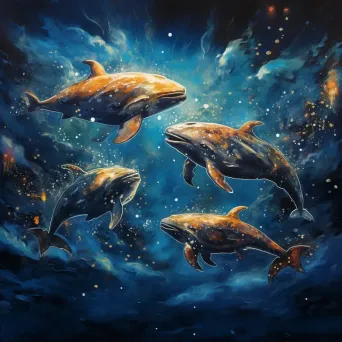 Surrealistic artwork of cosmic whales swimming among glowing constellations - Image 2