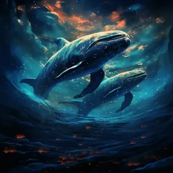 Surrealistic artwork of cosmic whales swimming among glowing constellations - Image 3