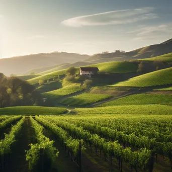 Scenic vineyard landscape with blossoming grapevines in spring. - Image 2