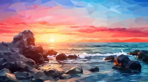 Polygonal depiction of a summer seashore - Image 4