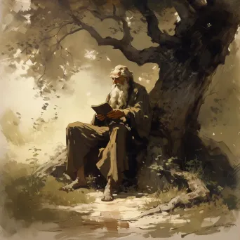 Elderly man reading under tree in image prompt - Image 1