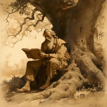 Elderly man reading under tree in image prompt - Image 2