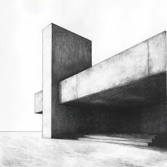 Charcoal sketch of stark, geometric architecture against an open sky, embodying minimalism - Image 4