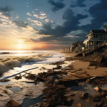 Contrast Between Storm-Ravaged Beach and Calm Shoreline - Coastal Contrast - Image 1