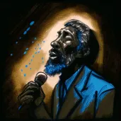 Blues singer performing on small, dimly lit stage - Image 1