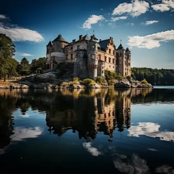 Historic castle on lake island with reflections - Image 2