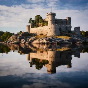 Historic castle on lake island with reflections - Image 4