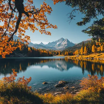 Enchanting alpine lake surrounded by colorful autumn trees - Image 1