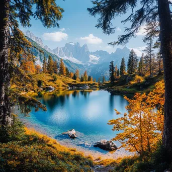 Enchanting alpine lake surrounded by colorful autumn trees - Image 4