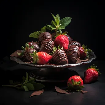 Chocolate-dipped strawberries on slate platter - Image 1