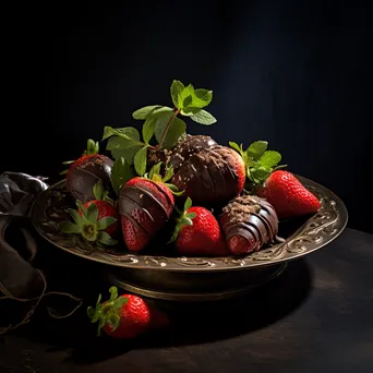 Chocolate-dipped strawberries on slate platter - Image 4