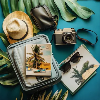 Overhead view of a packed suitcase with travel essentials - Image 2