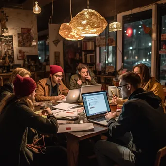 Group of students engaged in study session at a cafe table. - Image 3