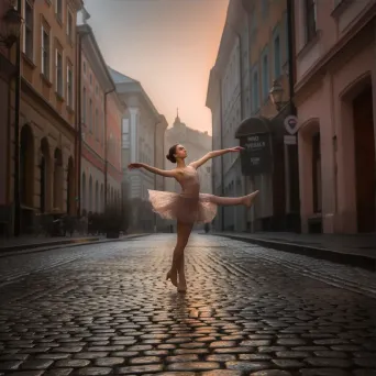 Ballerina performing on a street square in morning light - Image 3