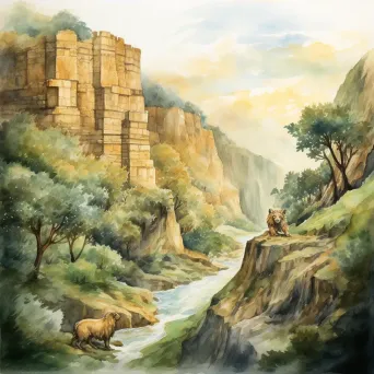 Watercolor painting featuring Enkidu from Epic of Gilgamesh in lush wilderness - Image 3