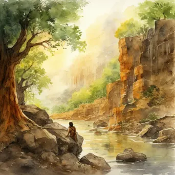 Watercolor painting featuring Enkidu from Epic of Gilgamesh in lush wilderness - Image 4