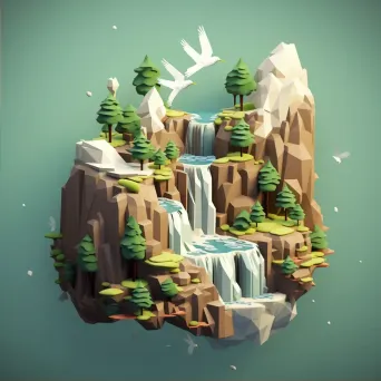 Waterfall Landscape in Low Poly