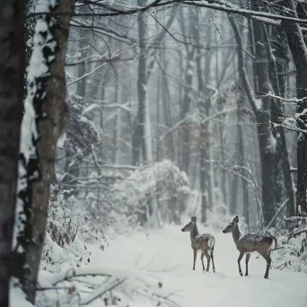 Aerial view of snowy forest with deer in winter - Image 3