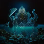 Underwater city glowing with bioluminescent light in deep darkness - Image 2