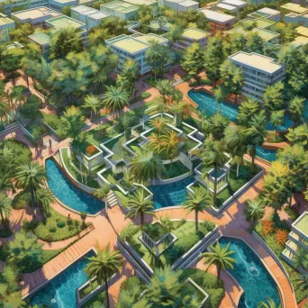 Overhead view of a geometrically planned urban park at midday - Image 3