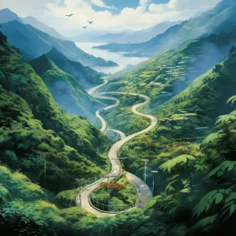 Overhead view of a winding mountain road with hairpin bends, surrounded by lush greenery - Image 4