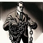 Man unshackling a heavy iron chain from his wrists - Image 2