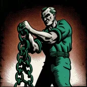 Man unshackling a heavy iron chain from his wrists - Image 3