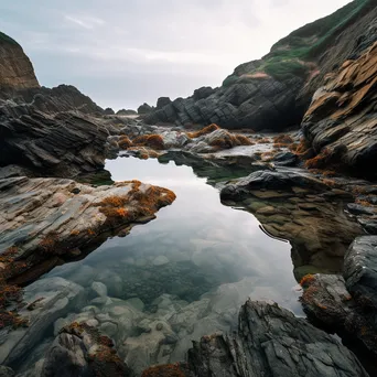 Serene rock pool with morning mist - Image 1