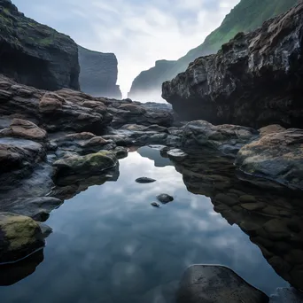 Serene rock pool with morning mist - Image 4