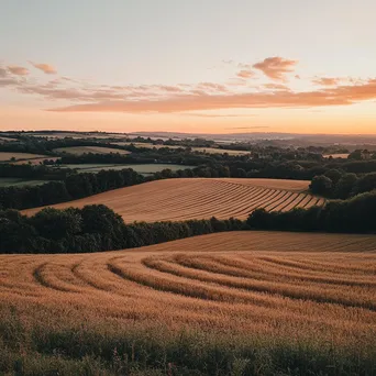 Organic farm field during sunset with crops stretching towards the horizon. - Image 4