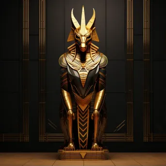 Low-poly Egyptian Anubis standing guard in contrasting gold and black - Image 1